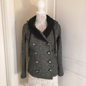 Maurices Gray Black Hooded Pea Coat Jacket